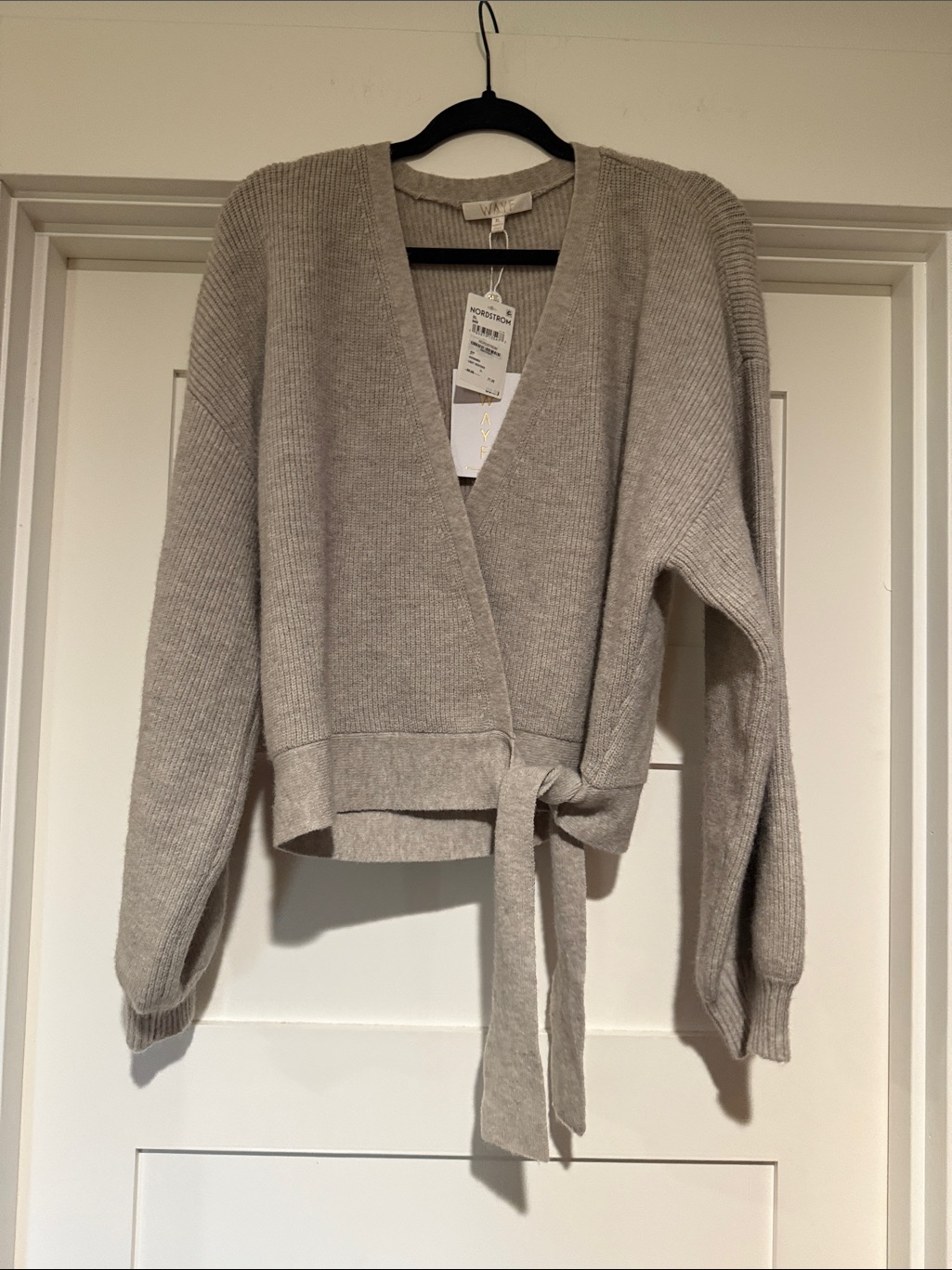 Wayf Light Gray Tie-Waist Wrap Cardigan
